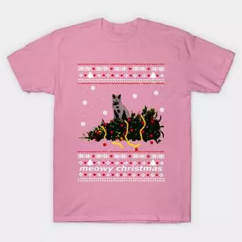 T Рубашка женщины Уродливый свитер Рождественская елка сбила кота Harajuku Печать Кавайи Футболка Летний короткий рукав женский футболка Top Tee S