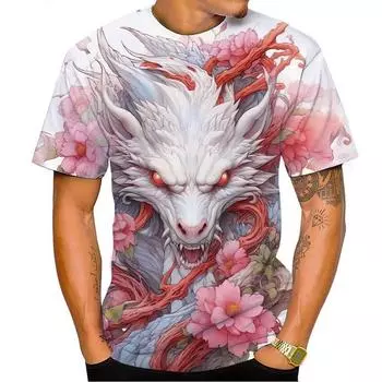 T-shirt 3D Printed Anime Cherry Blossom Dragon Pattern Men Women Children Fashion Casual Oversized Comfortable T-shirt Top S