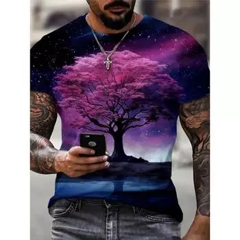 T-shirt Men s 3D Printed Cherry Tree Beautiful Landscape Pattern Summer Men Women Fashion Casual Oversized Round Neck T-shirt S
