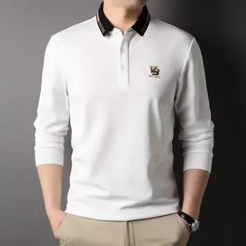 T-shirt Men s Spring and Autumn New Young and Middle-Aged Men s Fashion Casual Polo Shirt Long Sleeve Lapel Thin Base M