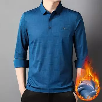 T-shirt Men s Winter Fashion Warm Men s Long-sleeved Casual Top Plaid Trend Base Shirt Lapel with Velvet M