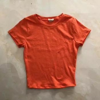 T-shirt Summer New Arrival Foreign Trade Women s Clothing Minimalist Easiest for Match round Neck Pullover Short Sleeve Slim Looking T-shirt 29009 Orange C- 5-15-2 M