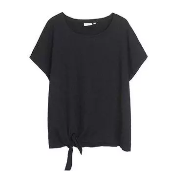 T-shirt Summer New Arrival round Neck Tied Short Sleeve A- line Pullover Short sleeve black S