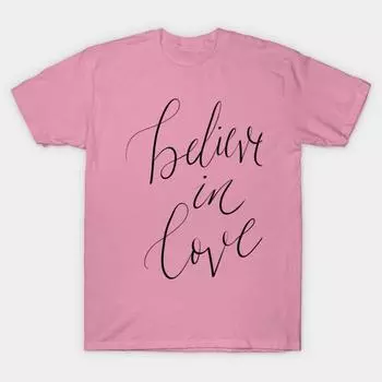 T Shirt Women Believe In Love Calligraphy Harajuku Print Kawaii Tshirt Summer Short Sleeve Female T-Shirt Top Tee S розовый