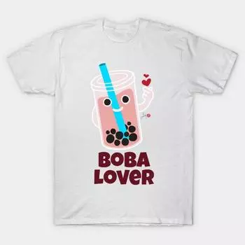 T Shirt Women Boba Lover Harajuku Print Kawaii Tshirt Summer Short Sleeve Female T-Shirt Top Tee S розовый