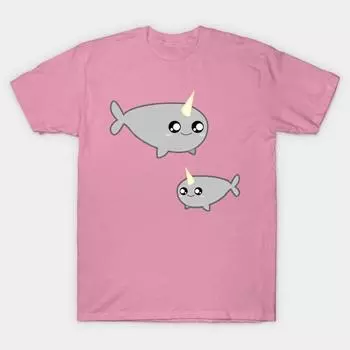 T Shirt Women Chibi Narwhals Harajuku Print Kawaii Tshirt Summer Short Sleeve Female T-Shirt Top Tee S розовый