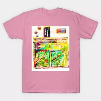 T Shirt Women Colorful Window Harajuku Print Kawaii Tshirt Summer Short Sleeve Female T-Shirt Top Tee S розовый