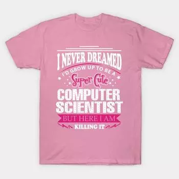 T Shirt Women Computer Scientist Harajuku Print Kawaii Tshirt Summer Short Sleeve Female T-Shirt Top Tee S розовый