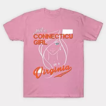 T Shirt Women Connecticut Virginia Harajuku Print Kawaii Tshirt Summer Short Sleeve Female T-Shirt Top Tee S розовый