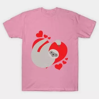 T Shirt Women Cute And Adorable Valentines Day Sloth Hugging Hea Harajuku Print Kawaii Tshirt Summer Short Sleeve Female T-Shirt Top Tee S розовый