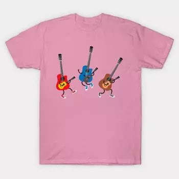 T Shirt Women Dancing Guitars Harajuku Print Kawaii Tshirt Summer Short Sleeve Female T-Shirt Top Tee S розовый