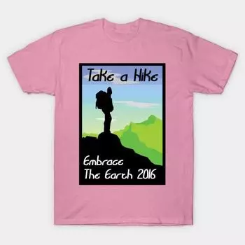 T Shirt Women Earth Day 2016 Take A Hike Harajuku Print Kawaii Tshirt Summer Short Sleeve Female T-Shirt Top Tee S розовый