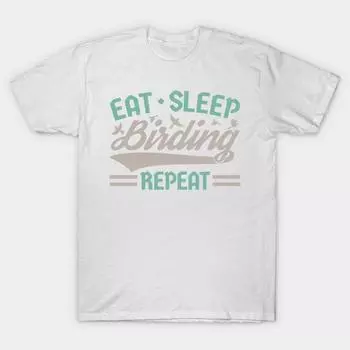 T Shirt Women Eat Sleep Birding Repeat Bird Watching Harajuku Print Kawaii Tshirt Summer Short Sleeve Female T-Shirt Top Tee S розовый