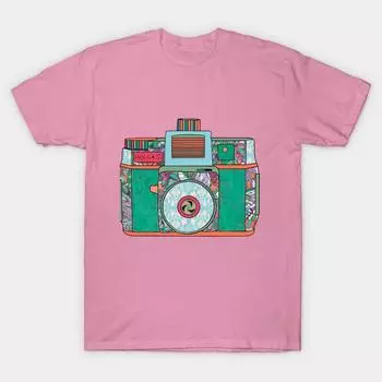 T Shirt Women Film Camera Harajuku Print Kawaii Tshirt Summer Short Sleeve Female T-Shirt Top Tee S розовый