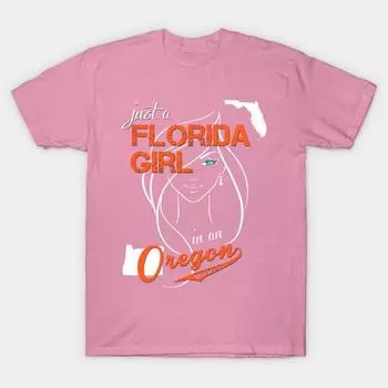T Shirt Women Florida Oregon Harajuku Print Kawaii Tshirt Summer Short Sleeve Female T-Shirt Top Tee S розовый