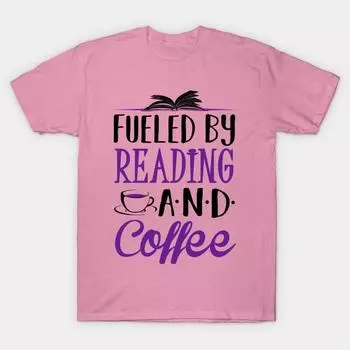 T Shirt Women Fueled By Coffee And Reading Harajuku Print Kawaii Tshirt Summer Short Sleeve Female T-Shirt Top Tee S розовый