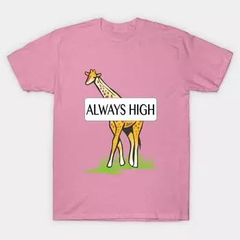 T Shirt Women Giraffe Always High Harajuku Print Kawaii Tshirt Summer Short Sleeve Female T-Shirt Top Tee S розовый