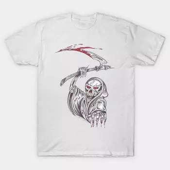 T Shirt Women Grim Reaper Bloody Murder Original Art Drawing Harajuku Print Kawaii Tshirt Summer Short Sleeve Female T-Shirt Top Tee S розовый
