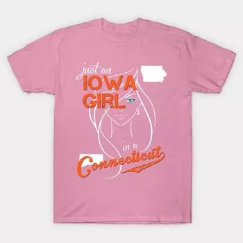 T Shirt Women Iowa Connecticut Harajuku Print Kawaii Tshirt Summer Short Sleeve Female T-Shirt Top Tee S розовый