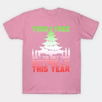 T Shirt Women Lit Christmas Tree Harajuku Print Kawaii Tshirt Summer Short Sleeve Female T-Shirt Top Tee S розовый