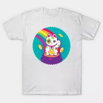 T Shirt Women Maneki Neko Lucky Cat Harajuku Print Kawaii Tshirt Summer Short Sleeve Female T-Shirt Top Tee S белый