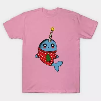 T Shirt Women Narwhal Christmas Harajuku Print Kawaii Tshirt Summer Short Sleeve Female T-Shirt Top Tee S розовый