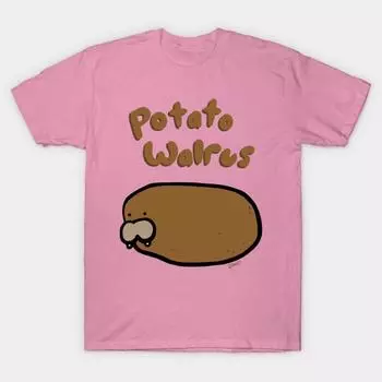 T Shirt Women Potato Walrus Harajuku Print Kawaii Tshirt Summer Short Sleeve Female T-Shirt Top Tee S розовый