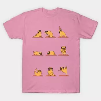 T Shirt Women Pug Yoga Harajuku Print Kawaii Tshirt Summer Short Sleeve Female T-Shirt Top Tee S розовый