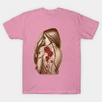T Shirt Women Rose Tattoo Harajuku Print Kawaii Tshirt Summer Short Sleeve Female T-Shirt Top Tee S