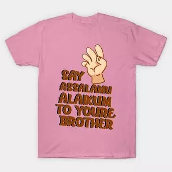 T Shirt Women Say Assalamualaikum Harajuku Print Kawaii Tshirt Summer Short Sleeve Female T-Shirt Top Tee S розовый