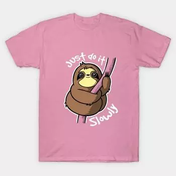 T Shirt Women Slow Sloth Harajuku Print Kawaii Tshirt Summer Short Sleeve Female T-Shirt Top Tee S розовый