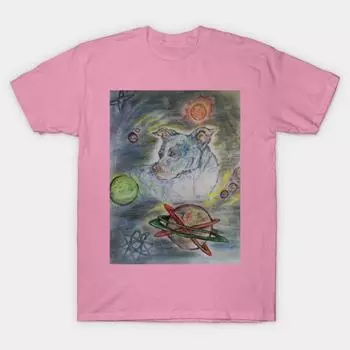 T Shirt Women Space Pup Harajuku Print Kawaii Tshirt Summer Short Sleeve Female T-Shirt Top Tee S розовый