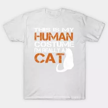 T Shirt Women This Is My Human Costume Im Really A Cat Halloween Harajuku Print Kawaii Tshirt Summer Short Sleeve Female T-Shirt Top Tee S розовый