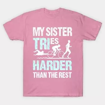 T Shirt Women Triathlon Sister Triathlon Tee Shirt Harajuku Print Kawaii Tshirt Summer Short Sleeve Female T-Shirt Top Tee S розовый