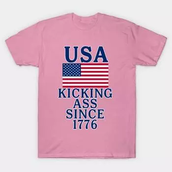 T Shirt Women Usa Kicking A Since 1776 Harajuku Print Kawaii Tshirt Summer Short Sleeve Female T-Shirt Top Tee S