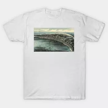 T Shirt Women Vintage Pictorial Map Of Provincetown 1910 Harajuku Print Kawaii Tshirt Summer Short Sleeve Female T-Shirt Top Tee S