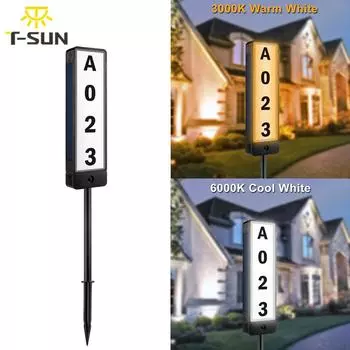 T-SUN Солнечный свет на двери, номерной знак, крыльцо, номерной знак, подсветка с подсветкой, светодиодный светильник на солнечной батарее, для двора дома