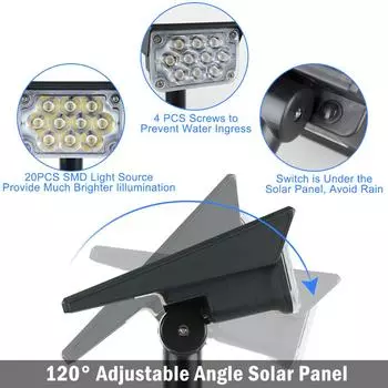 T-SUNRISE 1-4pcs 20LED Solar Garden Light IP65 Waterproof Auto ON/OFF Outdoor Solar Lights Solar Landscape Spotlights Lamps 1 PCS