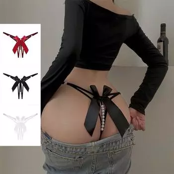 Т-трусики, женское нижнее белье, кружевные бесшовные стринги, женские брюки, сексуальные стринги с жемчугом, эротические трусики One Size