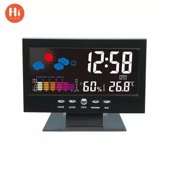 T weather electronic alarm clock, creative LED color screen weather forecast clock, temperature and humidity perpetual calendar backlight alarm clock чёрный