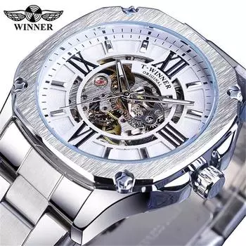 T-Winner Мужские модные часы с полым механическим механизмом для отдыха, автоматические механические часы