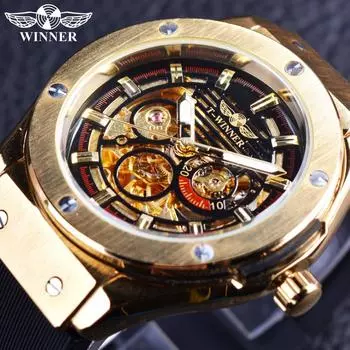 T-Winner Мужские модные повседневные автоматические механические часы с большим циферблатом и полым циферблатом