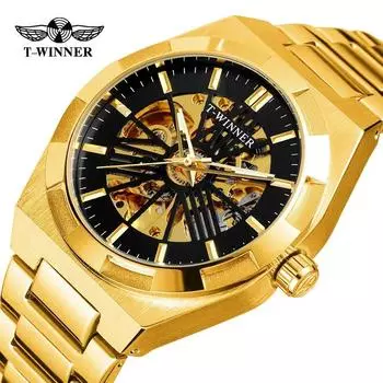 T-Winner Мужские модные повседневные полые автоматические водонепроницаемые механические часы