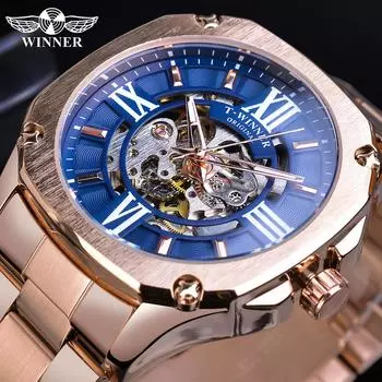 Winner Fashion Men Square Mechanical Watches Automatic Stainless Steel Strap Sports Men Clock Waistwatch for Men