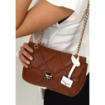 Табачная женская стеганая сумка на руку и плечо