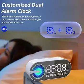 Table Alarm Clock Bluetooth Speaker FM Radio Sound Box Desktop Alarm Clock Subwoofer Music Player TF Card Bass Speaker Boombox белый