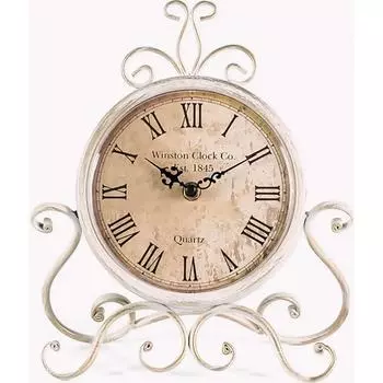 Table Clock Antique Style 10 in dial 6 in Desk Clock Art Unique for Home Office Decor Metal Iron Glass Colour (Whitee) 10 INCH