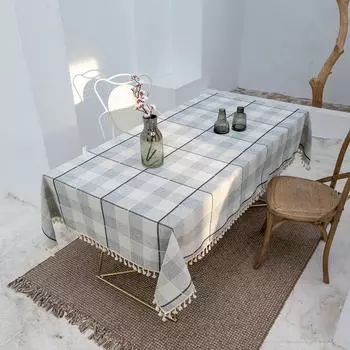 Table Cloth Dark Gray Square Plaid Cotton and Linen Party Living Room Large Cover Cloth Household Foreign Trade Mat Art 60*60cm