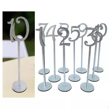 Держатели карточек с номерами столов Декор из дерева с базовыми карточками с номерами для 10pcs Silver