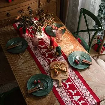 Table Runner 2024 New Cotton Flax Yarn Jacquard Christmas Atmosphere Table Decoration Christmas Gifts Decorations For Holiday 35x180 cm 1pc